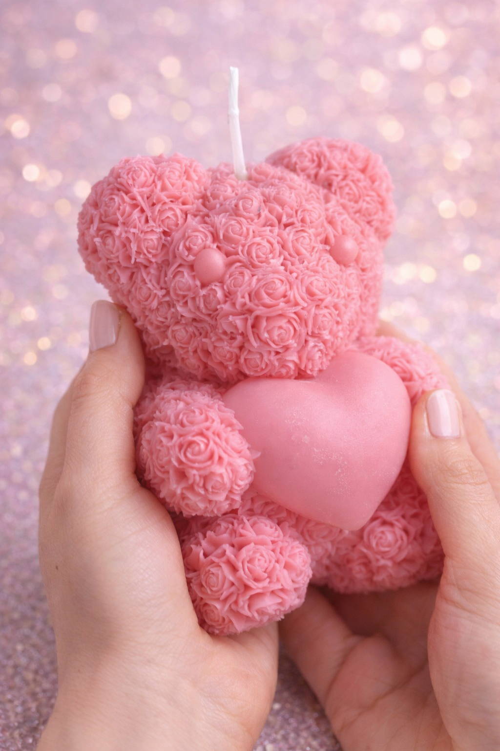 Rose Bear Candle with Heart – Handmade Gift Candle