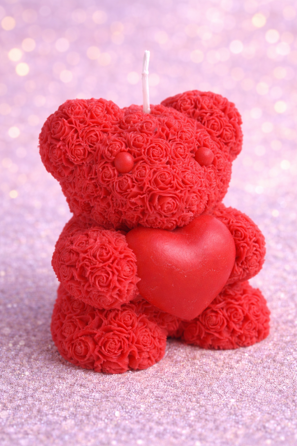 Rose Bear Candle with Heart – Handmade Gift Candle