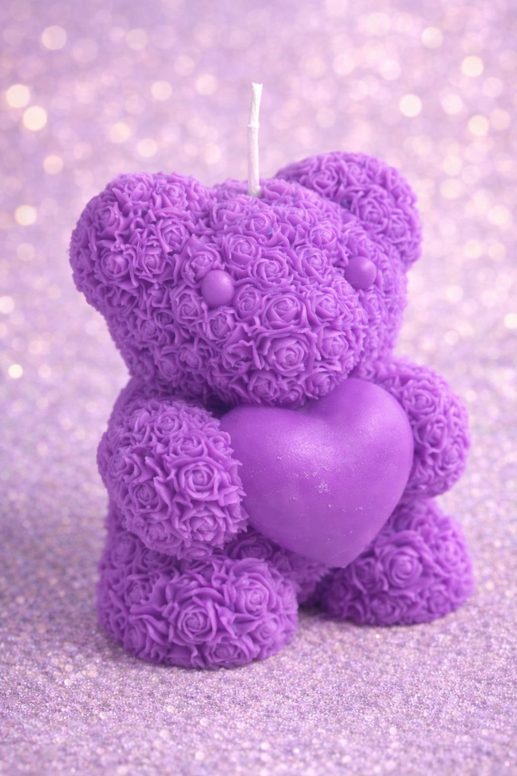 Rose Bear Candle with Heart – Handmade Gift Candle