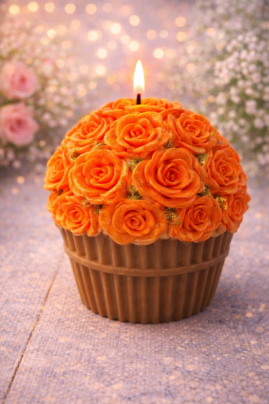 Floral Cupcake Candle – Handmade Rose Candle Gift